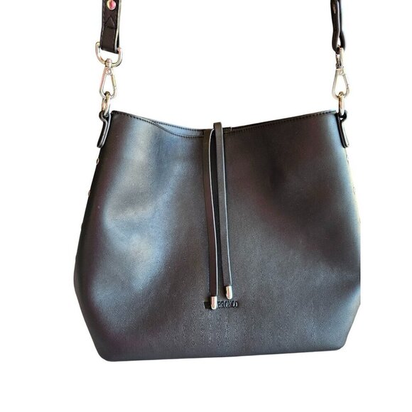 Westbronco Black Faux Leather Bucket Bag With Adjustable Strap & Metallic Accent - Picture 9 of 14